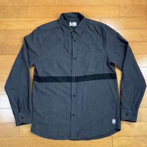 M.Nii Mens Long Sleeve Button Up Shirt Gray Black Stripe Made in USA Size M